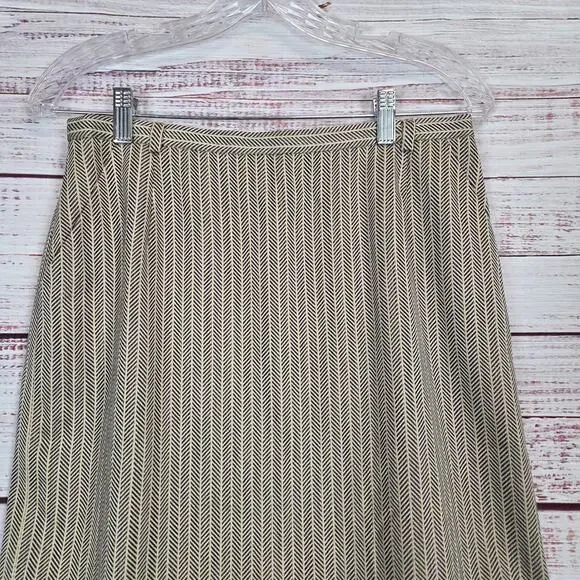Escade Wool Silk Blend Skirt Sz 10 Tan Chevron Twill Slit Pockets Career Office